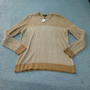 Express Sweater Mens XL Brown Rib Knit Cotton V Neck Long Sleeve NWT